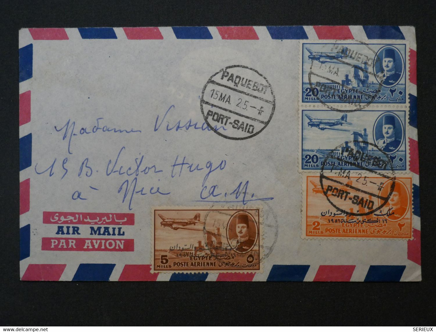 T32  EGYPTE  BELLE  LETTRE PAR PAQUEBOT  1925  PORT SAID A NICE FRANCE + +AFFRANCH. INTERESSANT ++ - Storia Postale