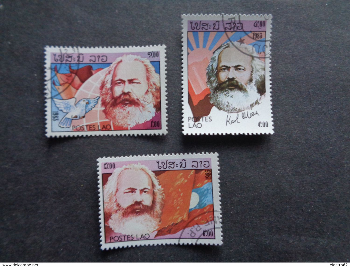 Laos LAO Karl Marx Colombe Globe Soleil Levant Signature Drapeau Flag - Karl Marx