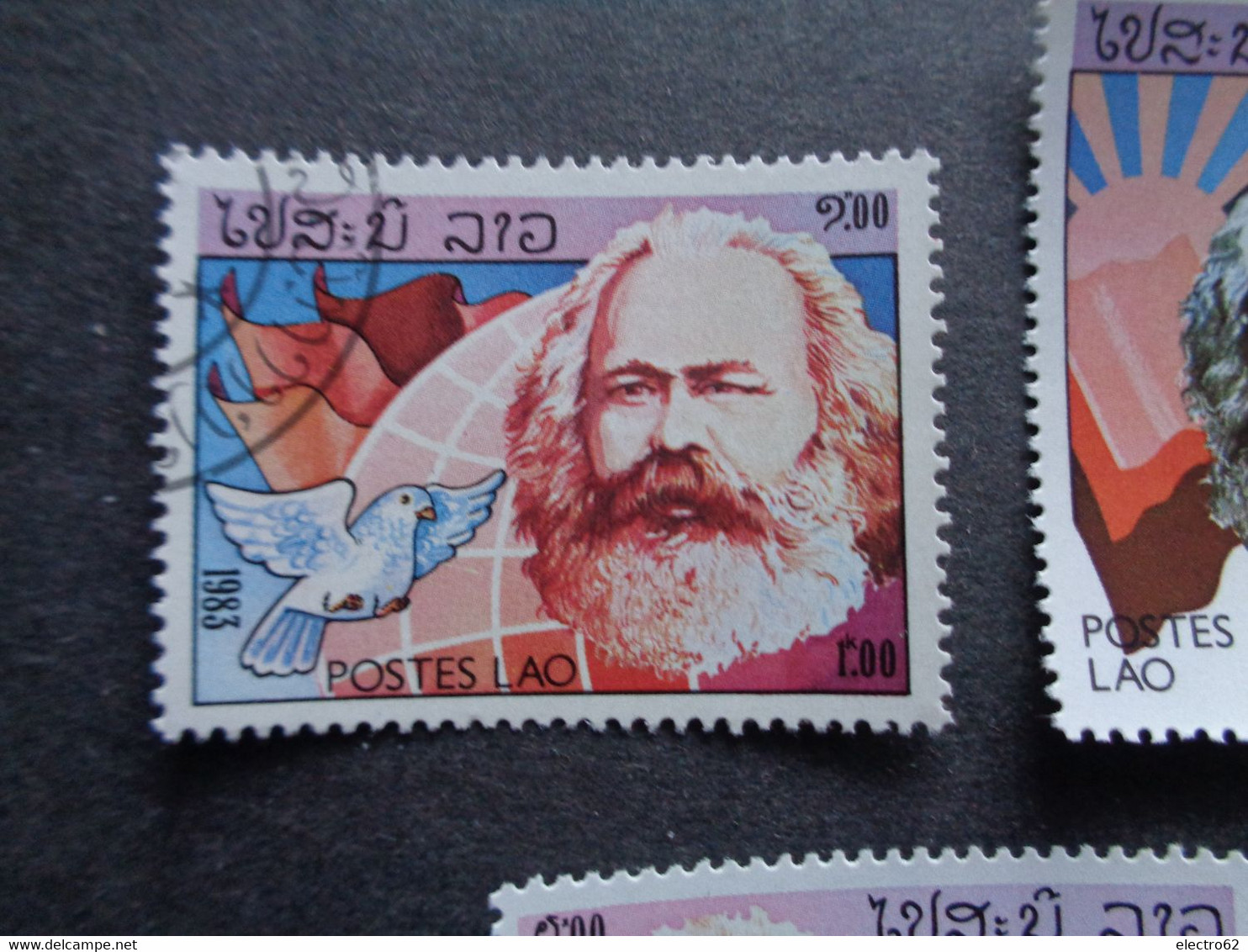 Laos LAO Karl Marx Colombe Globe Soleil Levant Signature Drapeau Flag - Karl Marx