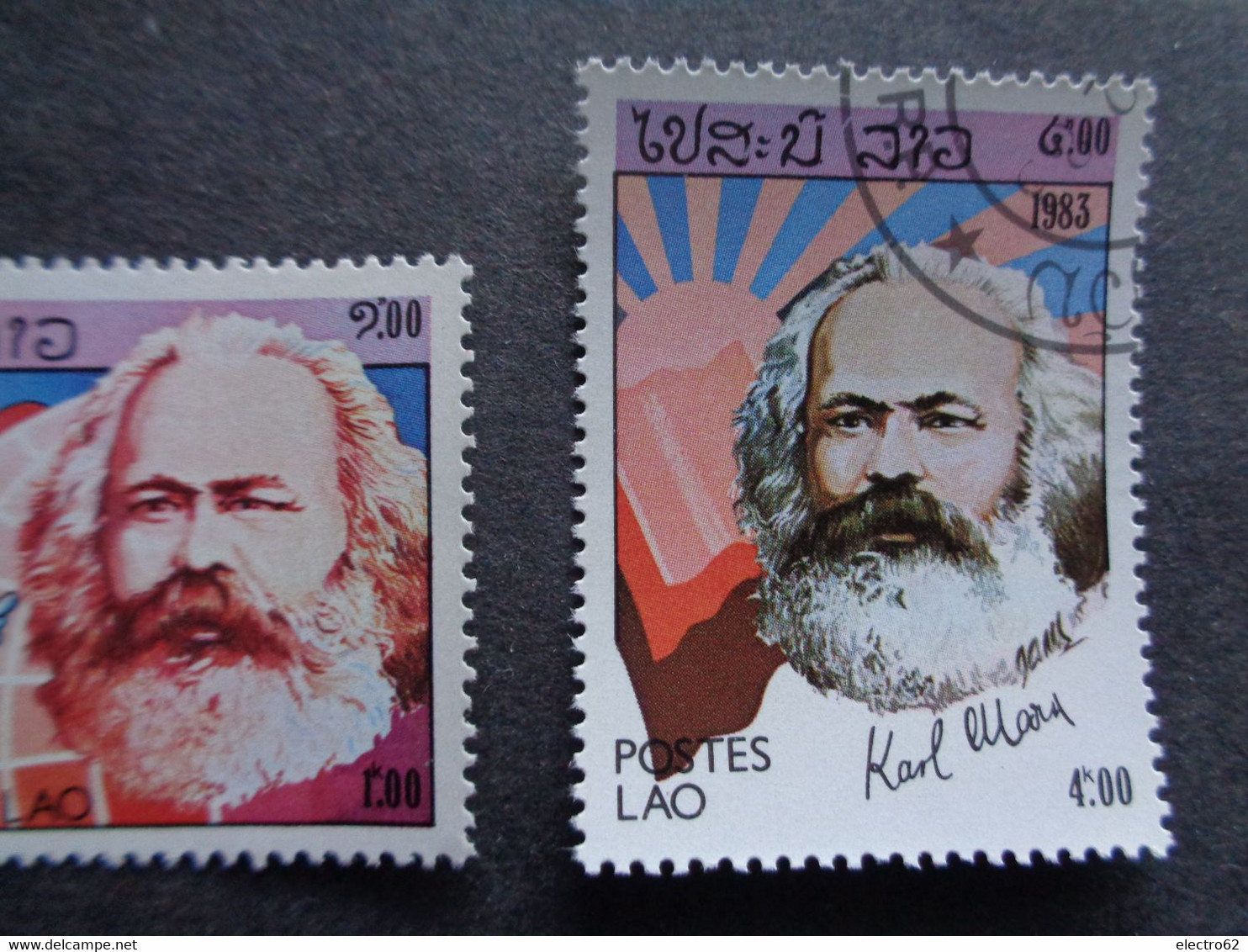 Laos LAO Karl Marx Colombe Globe Soleil Levant Signature Drapeau Flag - Karl Marx