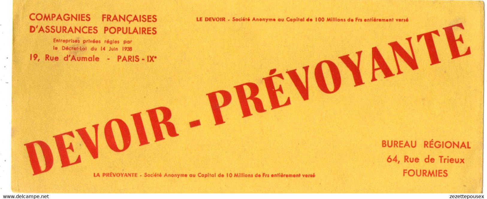 Xx104-ZE-BUVARD-DEVOIR-PREVOYANCE-FOURMIES - Banca & Assicurazione