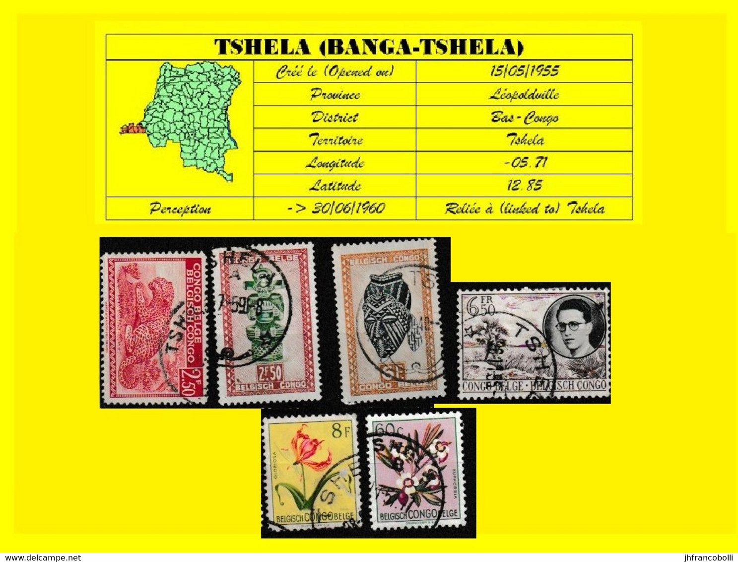 (°) BELGIAN CONGO / CONGO BELGE =  TSHELA CANCELATION STUDY 6 STAMPS VARIA 1953/1958 [B] - Varietà E Curiosità