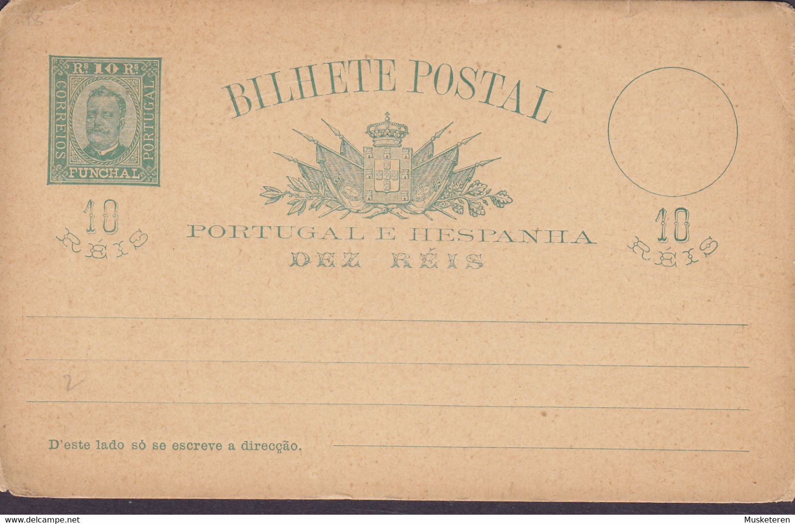 Funchal Postal Stationery Ganzsache Entier Bilhete Postal 10 Réis Carlos I. (Unused) - Funchal