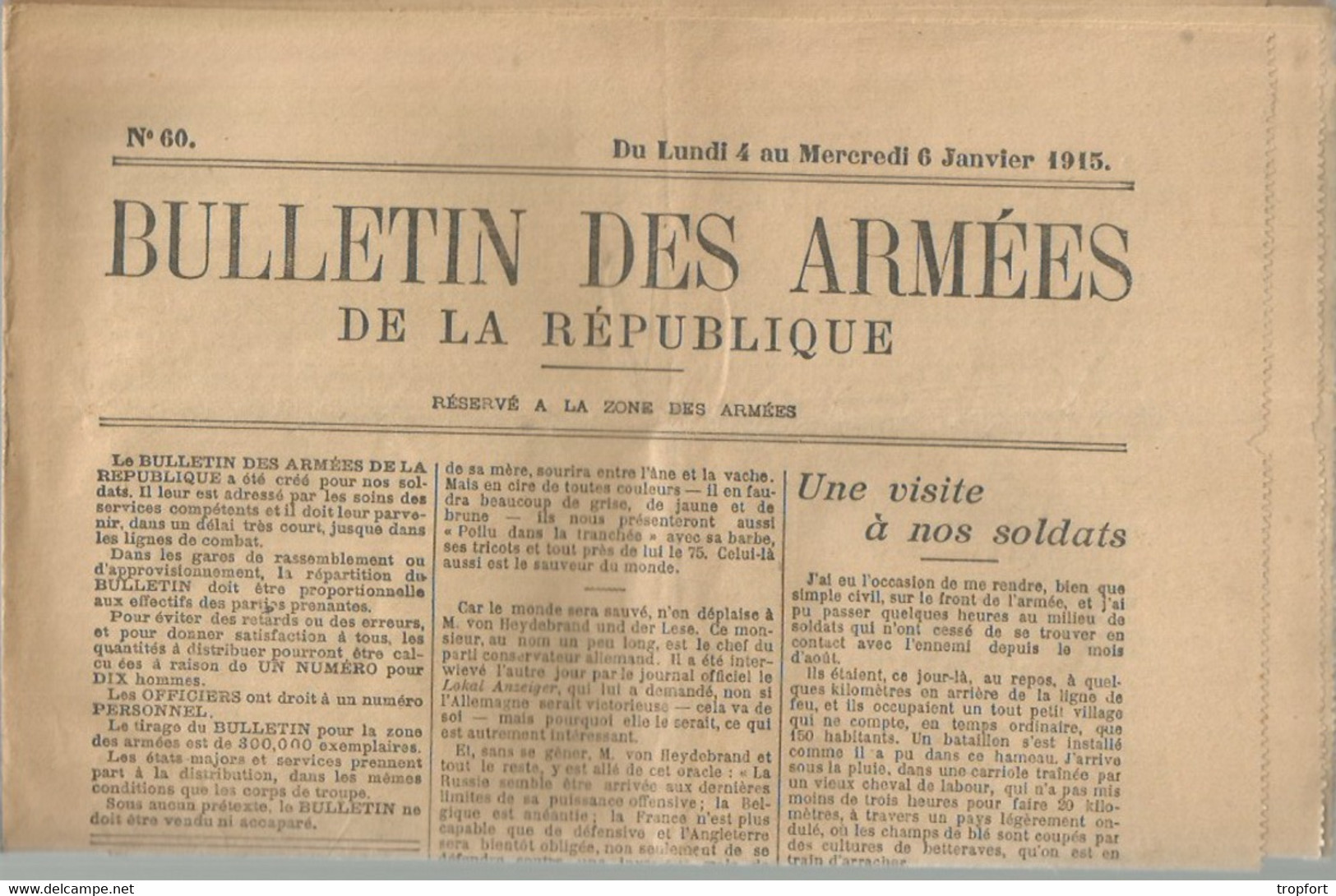 JOURNAL BULLETIN DES ARMEES 6 Janvier 1915 Médaillés Militaire WW1 Guerre  Médaille Bléssés - General Issues