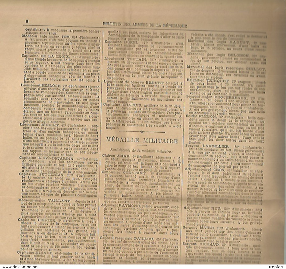 JOURNAL BULLETIN DES ARMEES 6 Janvier 1915 Médaillés Militaire WW1 Guerre  Médaille Bléssés - General Issues