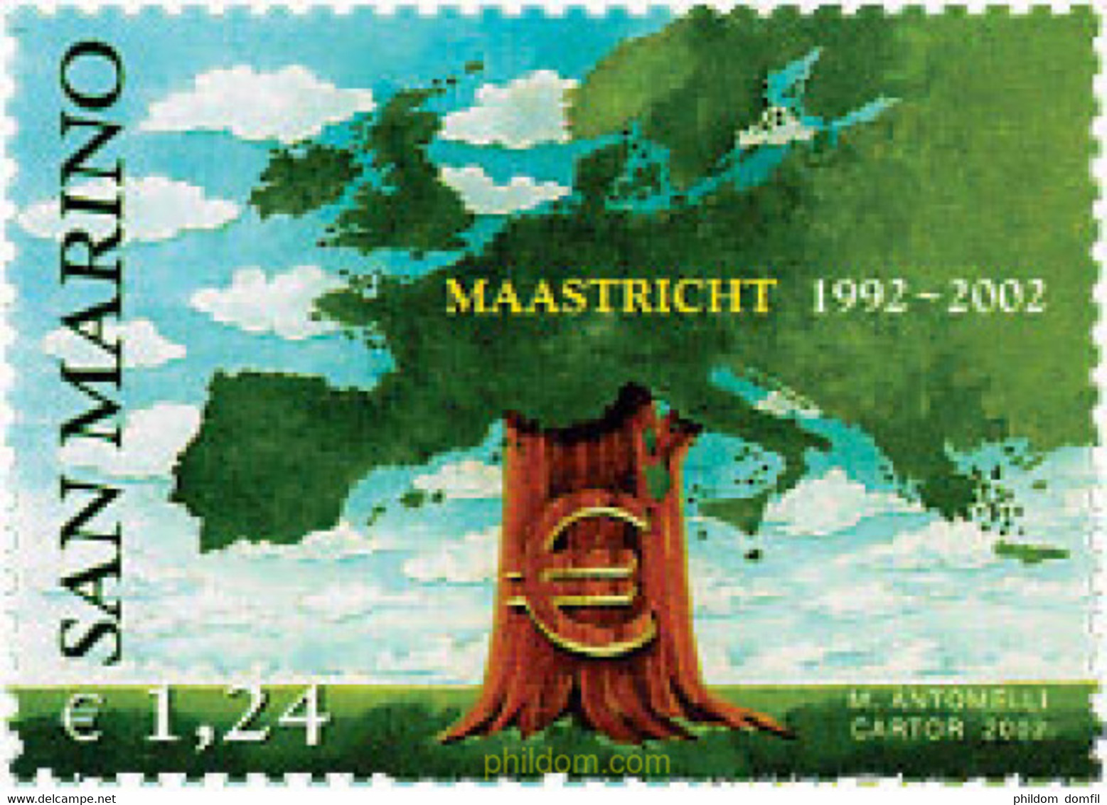 98537 MNH SAN MARINO 2002 10 ANIVERSARIO DEL TRATADO DE MAASTRICHT - Usados