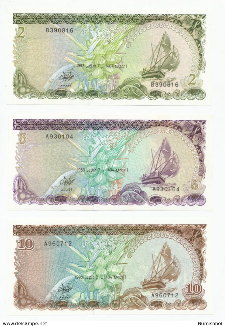 MALDIVES - 2, 5, 10 Rufiyaa (SET) 1983. P9-11, UNC (MAL001) - Maldiven