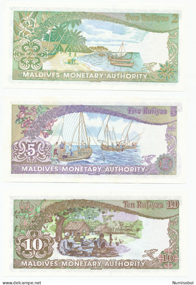 MALDIVES - 2, 5, 10 Rufiyaa (SET) 1983. P9-11, UNC (MAL001) - Maldiven