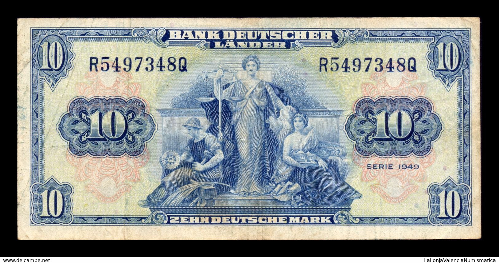 Alemania Republica Federal RFA 10 Deutsche Mark 1949 Pick 16a BC+/MBC F+/VF - 10 Deutsche Mark