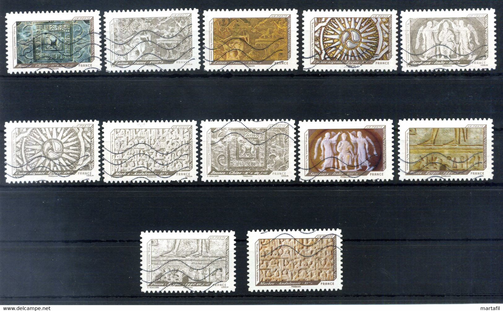 2012 FRANCIA SET USATO 5095/5106 Bassorilievi Conservati Al Museo Del Louvre - Used Stamps