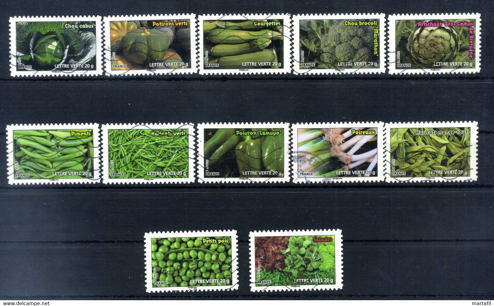 2012 FRANCIA SET USATO 5247/5258 Verdure Verdi - Oblitérés