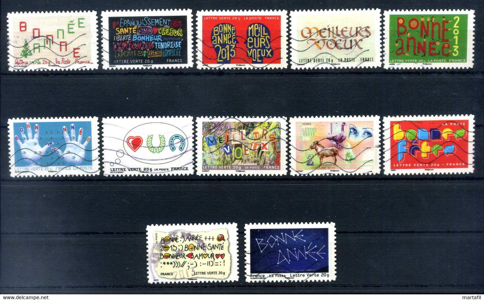 2012 FRANCIA SET USATO 5302/5313 Francobolli Per Messaggi Augurali Per Il Nuovo Anno - Used Stamps