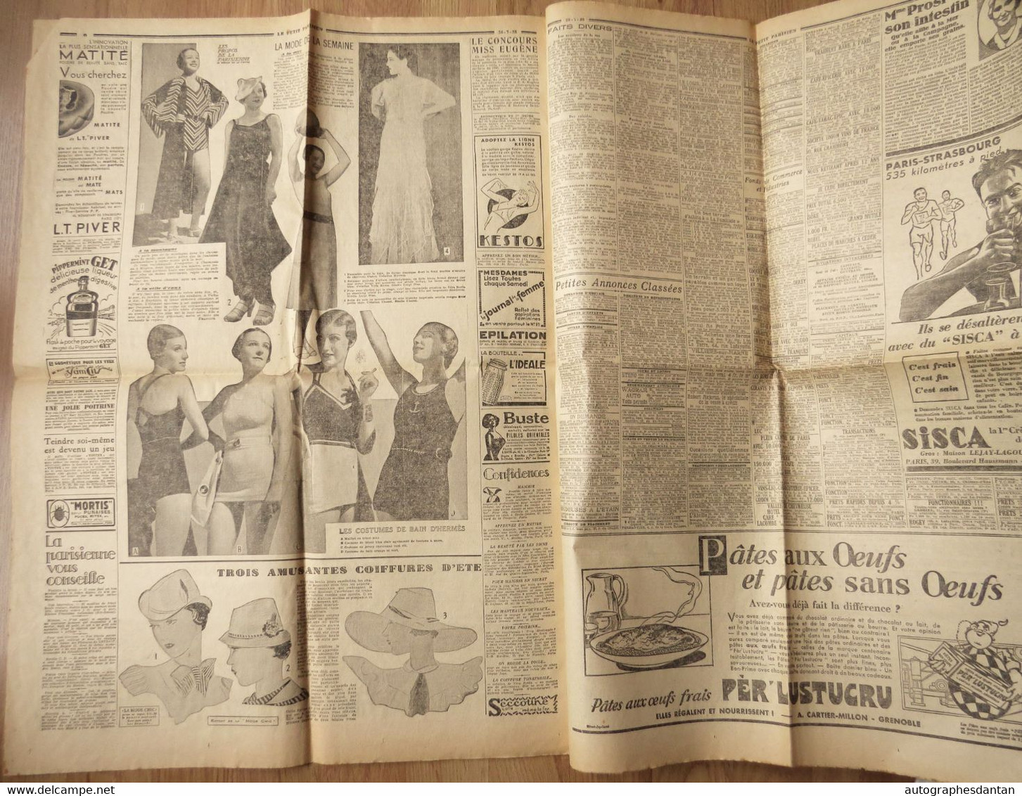 ● Le Petit parisien - journal du 26 juillet 1933 - Avant la finale de la coupe Davis - 70 marcheurs > Strasbourg - etc