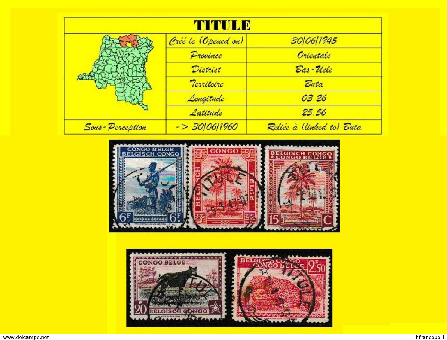 (°) BELGIAN CONGO / CONGO BELGE =  TITULE CANCELATION STUDY 5 STAMPS VARIA 1942 PALM SET [B] - Variétés Et Curiosités