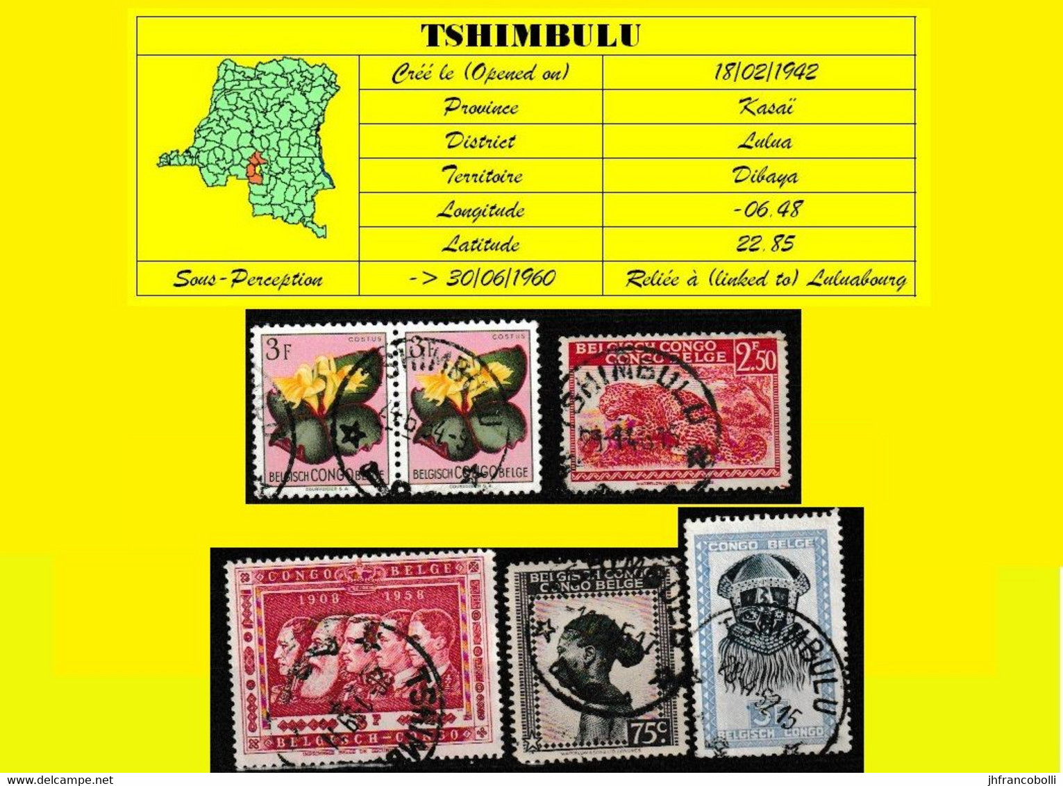 (°) BELGIAN CONGO / CONGO BELGE =  TSHIMBULU CANCELATION STUDY 6 STAMPS VARIA 1942/1958  [B] - Variétés Et Curiosités