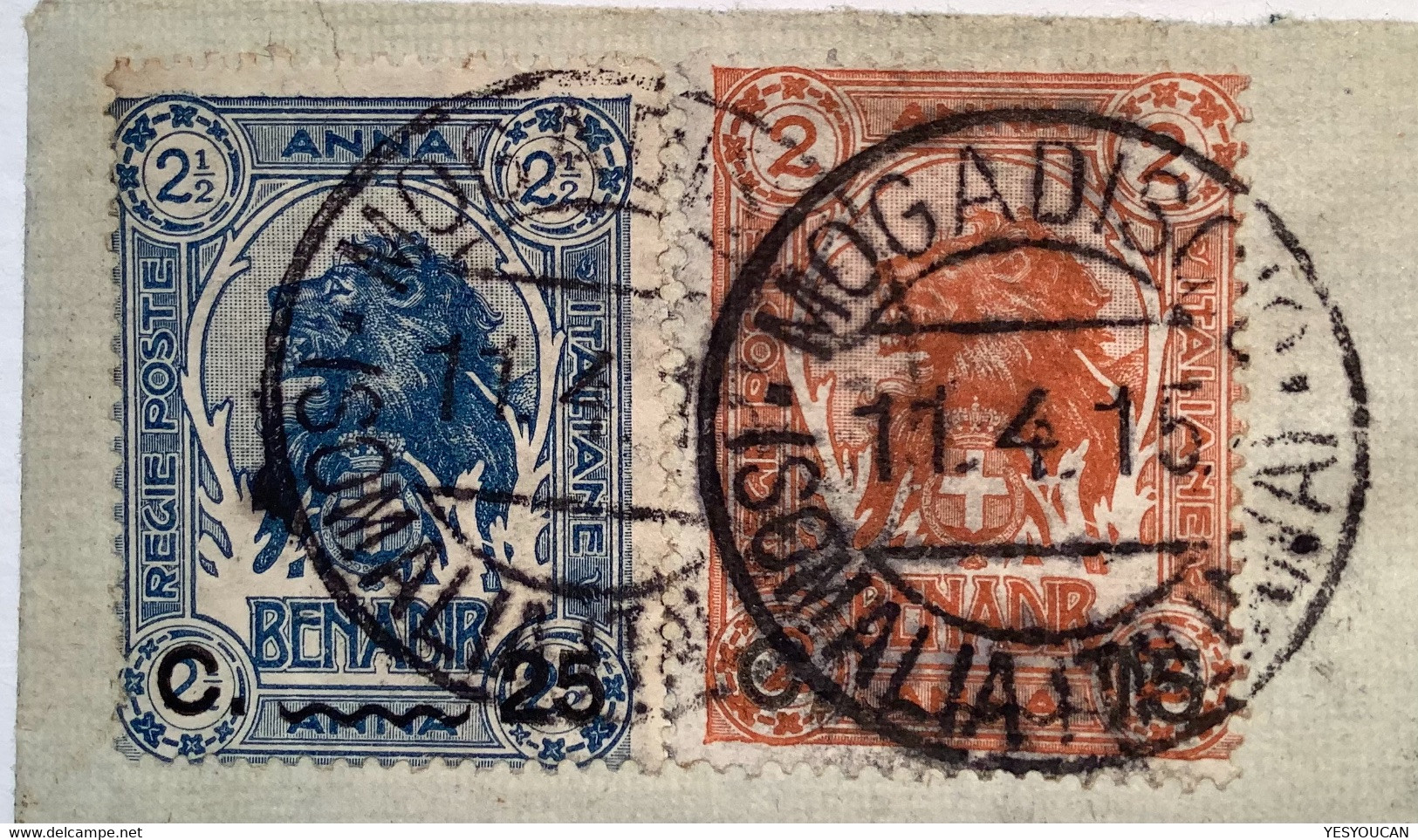 "MOGADISCIO SOMALIA ITALIANA 1915"  Sa. 13, 14 RACCOMANDATA Cover (lettera Treviso Africa Orientale Lion - Somalia