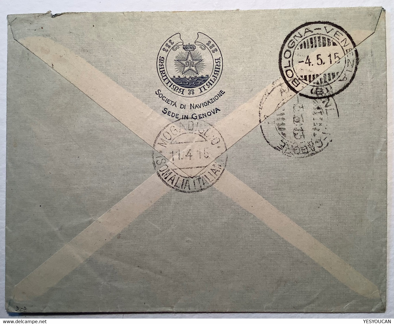 "MOGADISCIO SOMALIA ITALIANA 1915"  Sa. 13, 14 RACCOMANDATA Cover (lettera Treviso Africa Orientale Lion - Somalie