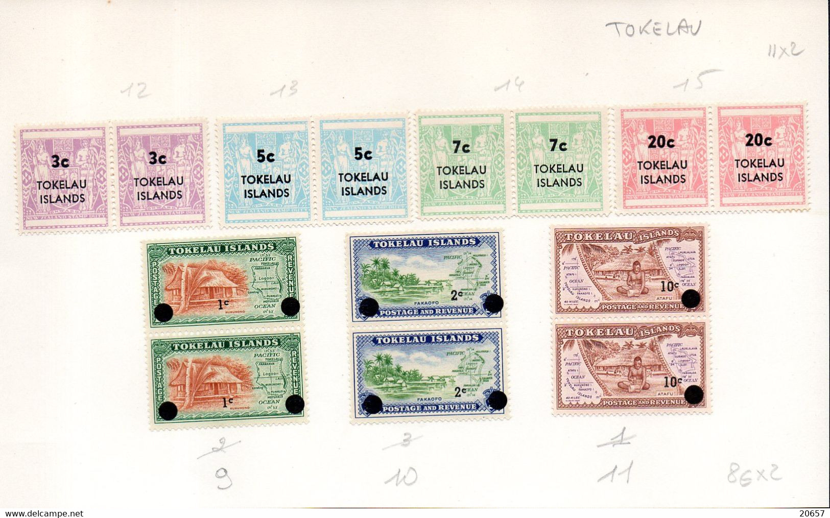 Tokelau 009/15 Timbres Surchargés De 1948 Et Fiscaux-postaux De New Zealand ( En Paires ) - Tokelau