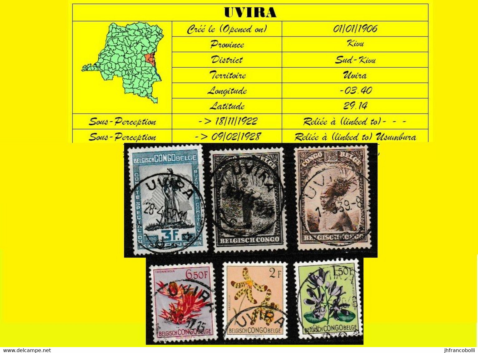 (°) BELGIAN CONGO / CONGO BELGE =  UVIRA CANCELATION STUDY 6 STAMPS VARIA 1931/1952  [B] - Variétés Et Curiosités