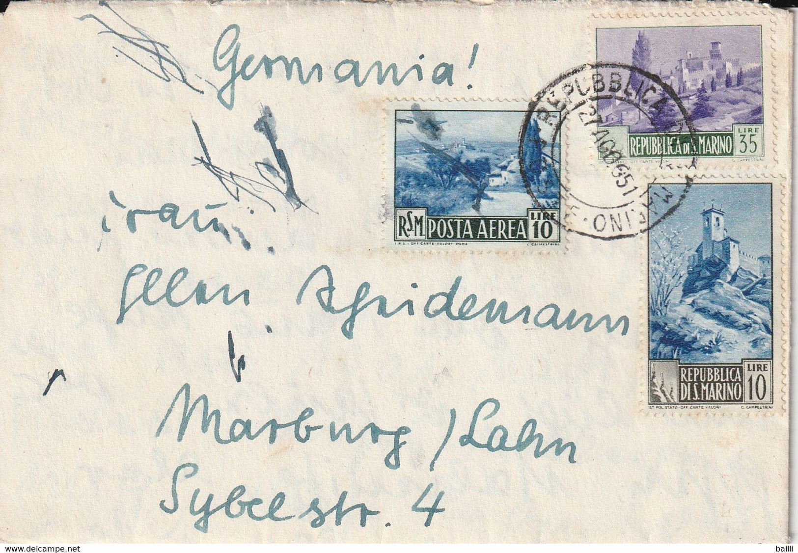 St Marin Lettre Pour L'Allemagne 1951 - Covers & Documents