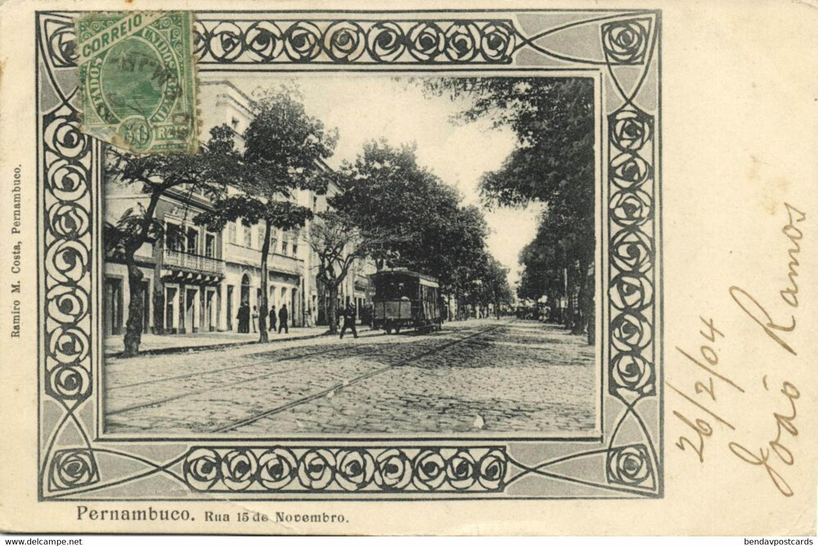 Brazil, RECIFE, Pernambuco, Rua 15 De Novembro, Tram (1904) R.M. Costa Postcard - Recife