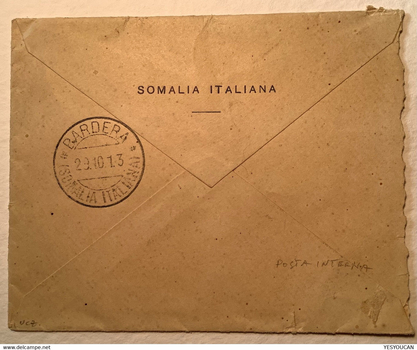"BARDERA SOMALIA ITALIANA 1913"  Sa. 13 Scarce Internal Cover (lettera Africa Orientale Lion Palmier Palm Tree - Somalie
