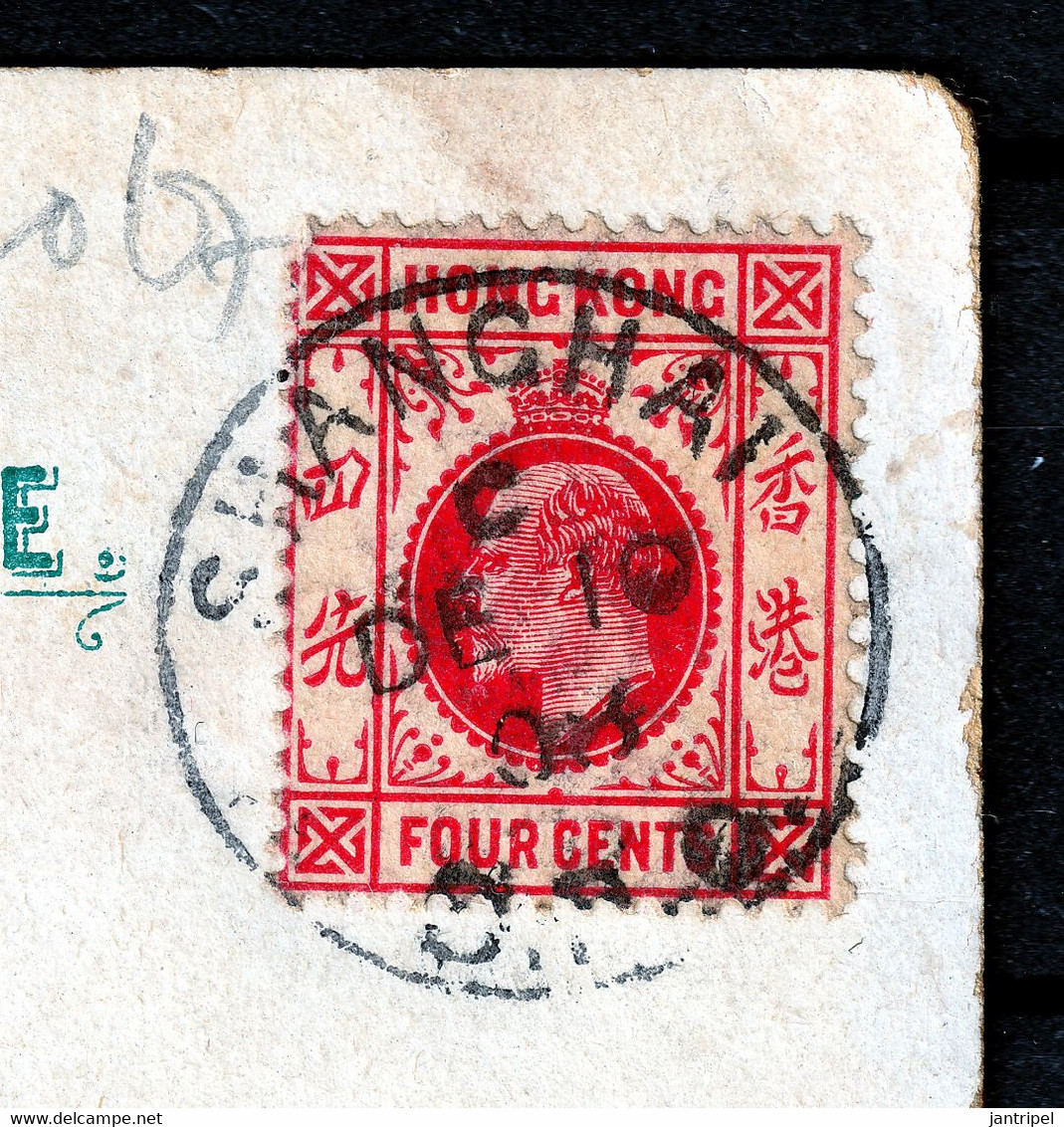 CHINA 1908 COLOURED PPC "SHANGHAI NANKING ROAD"  4c KEVII H.K.STAMP SEND TO GREAT BRITAIN. - Lettres & Documents