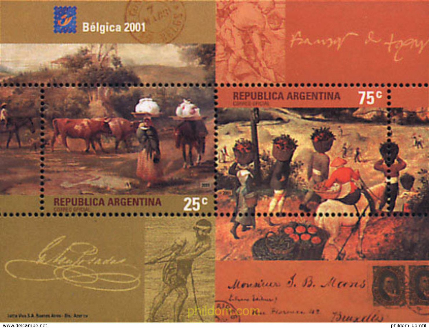 203443 MNH ARGENTINA 2001 BELGICA 2001. EXPOSICION FILATELICA INTERNACIONAL - Usados