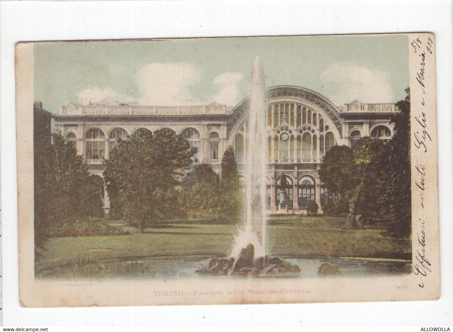 18687 " TORINO-FACCIATA DELLA STAZIONE CENTRALE " -VERA FOTO-CART. POST. SPED.1909 - Stazione Porta Nuova