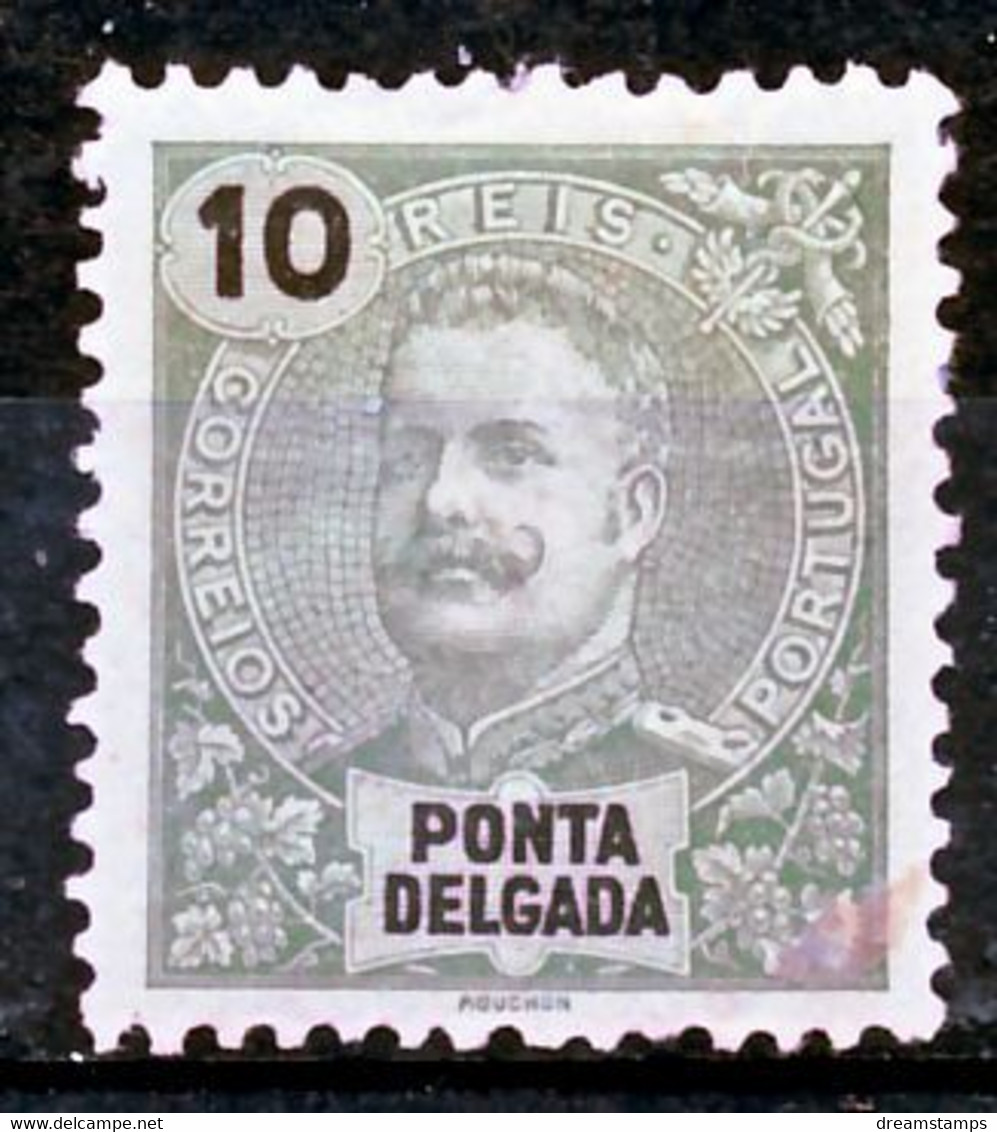 !										■■■■■ds■■ P.Delgada 1898 AF#15 * King Carlos Mouchon 10 Réis (x0082) - Ponta Delgada