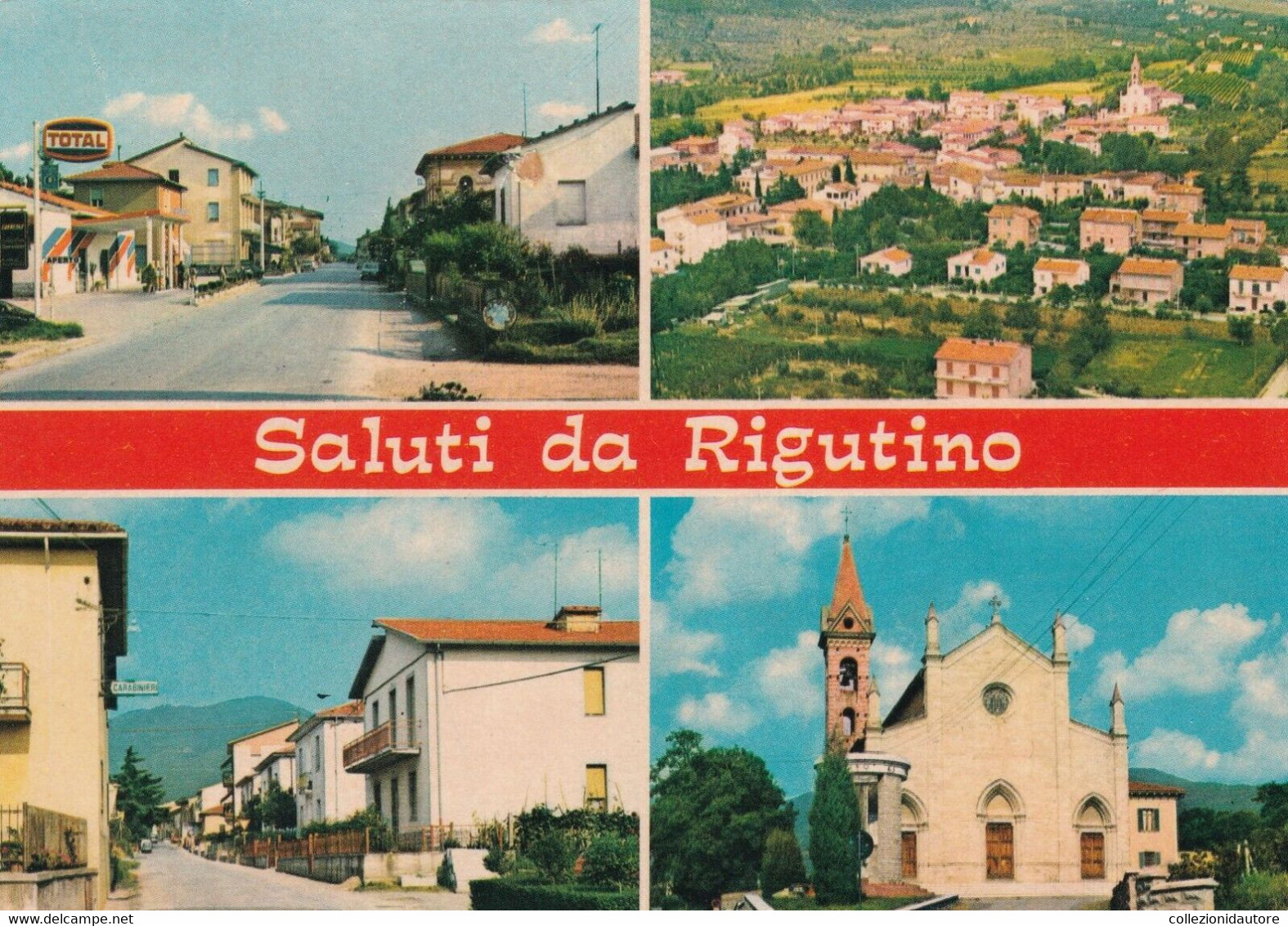 SALUTI DA RIGUTINO - CARTOLINA FG SPEDITA NEL 1982 - VEDUTINE - IMPIANTO DI DISTRIBUZIONE TOTAL - Arezzo