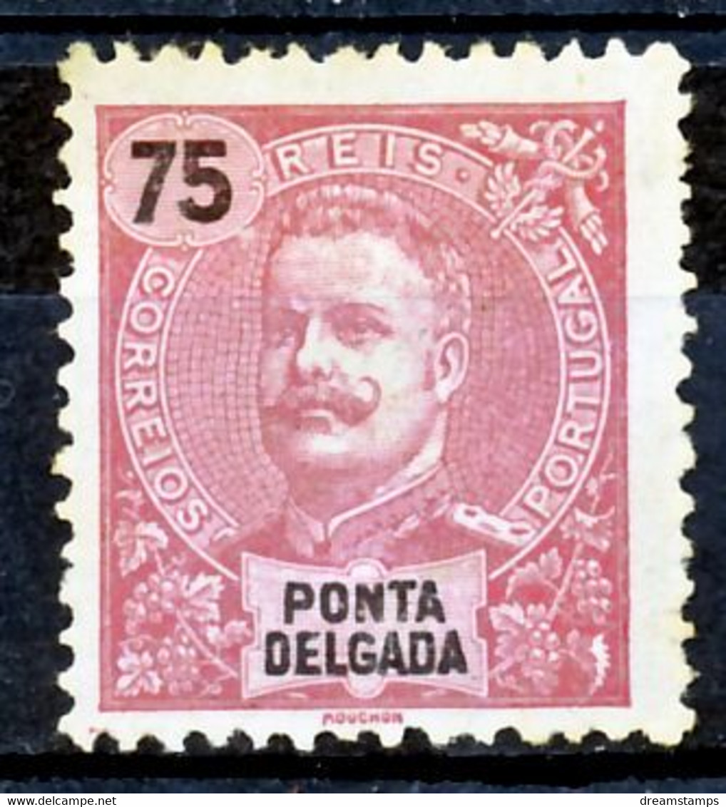 !										■■■■■ds■■ P.Delgada 1898 AF#20 (*) King Carlos Mouchon 75 Réis Carmine (x0086) - Ponta Delgada