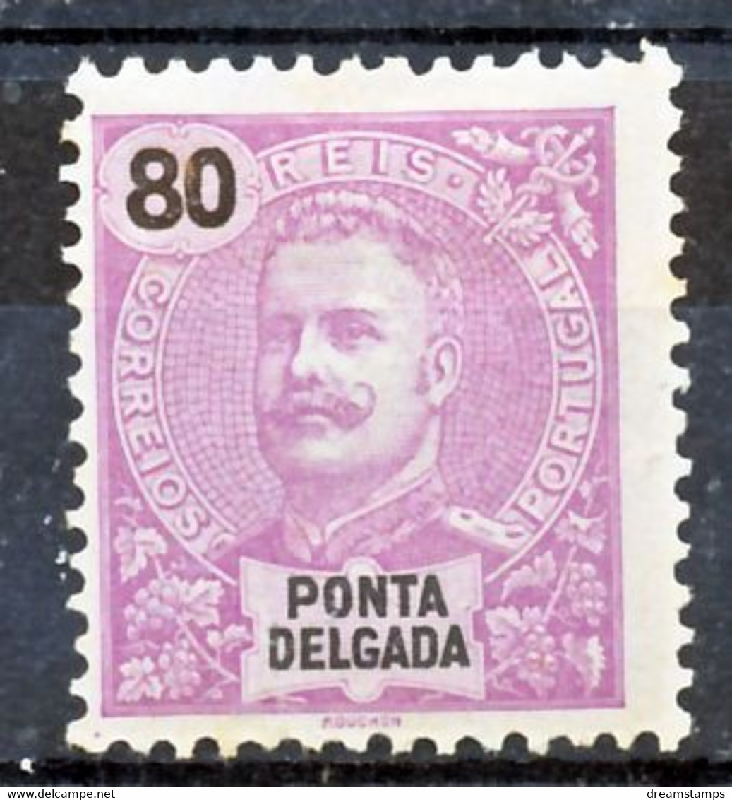 !										■■■■■ds■■ P.Delgada 1898 AF#21 * King Carlos Mouchon 80 Réis (x0088) - Ponta Delgada