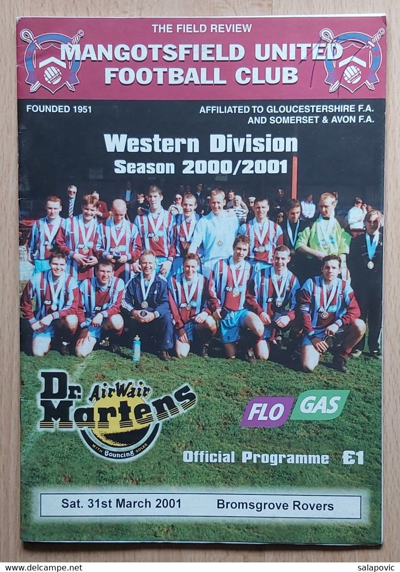 Mangotsfield United Vs Bromsgrove Rovers FC 31. March 2001 England Football Match Program - Libros