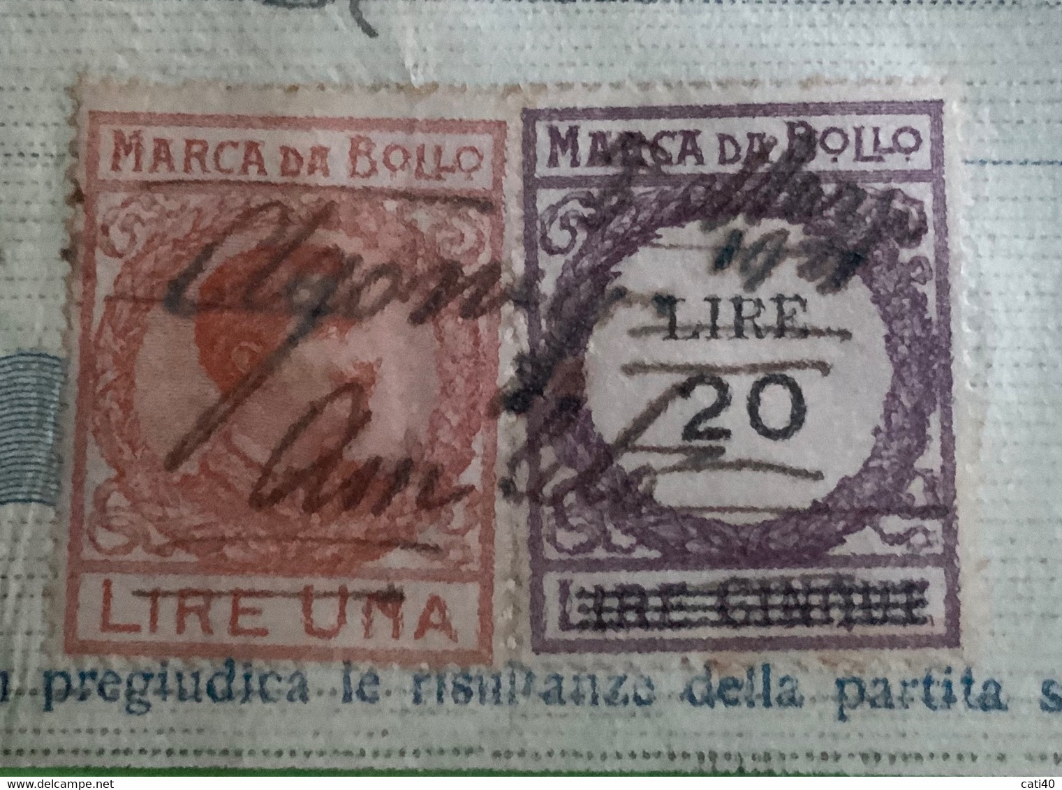 MARCA DA BOLLO L. 20/5 + L.1  SU RICEVUTA  : VIAREGGIO - AMLETO AGONIGI (FIRMA AUTOGRAFA)  DEL 5/3/1921 - Steuermarken