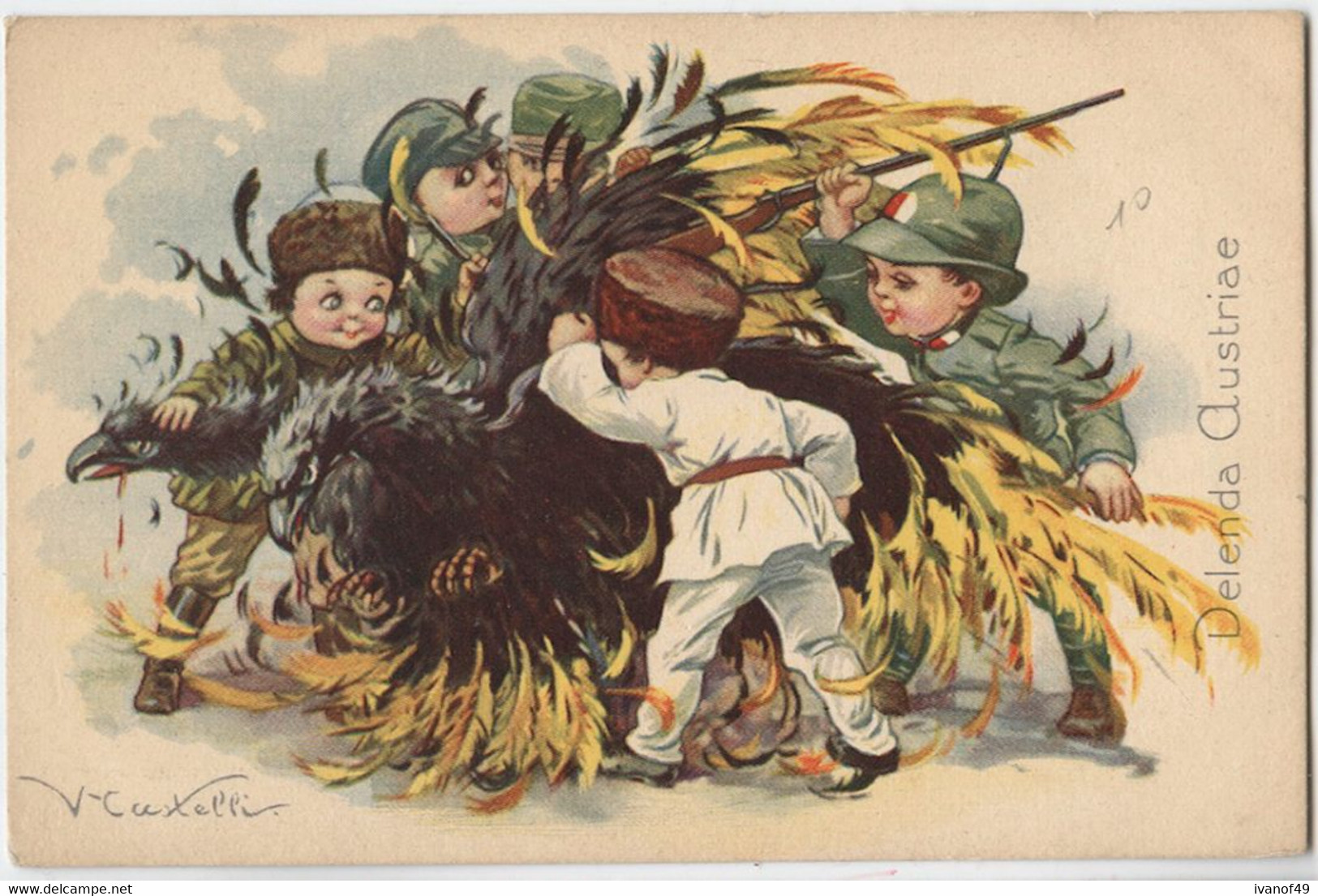 Autriche - Delenda Austriae -  Illustration V. CASTELLI - CPA - - Enfants En Uniforme Militaire, Aigle Allemand. - Castelli
