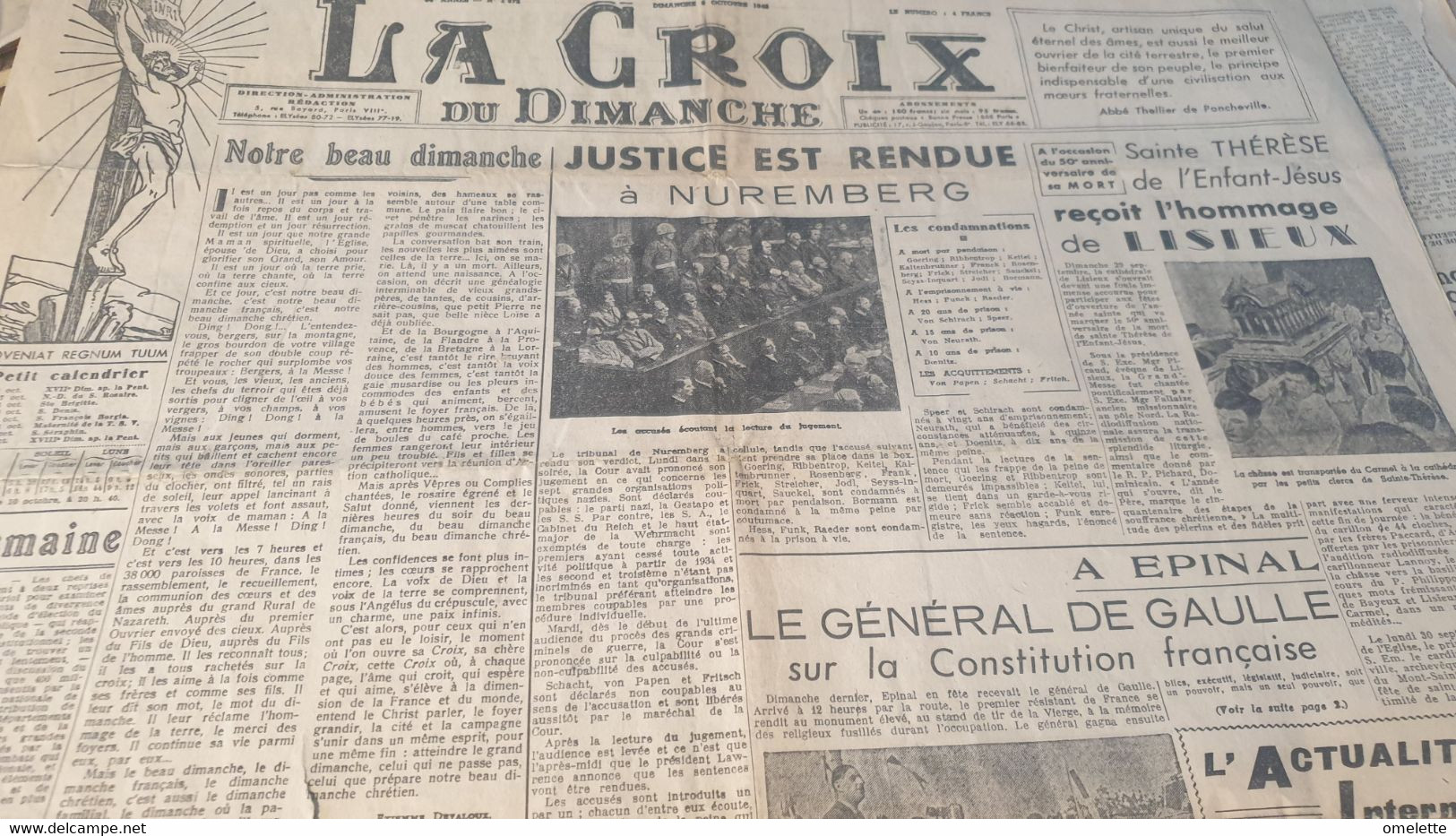 LA CROIX 46 /JUGEMENT NUREMBERG /LISIEUX /EPINAL DE GAULLE /CONFERENCE 21 /TRACTEUR AGRICOLE - General Issues