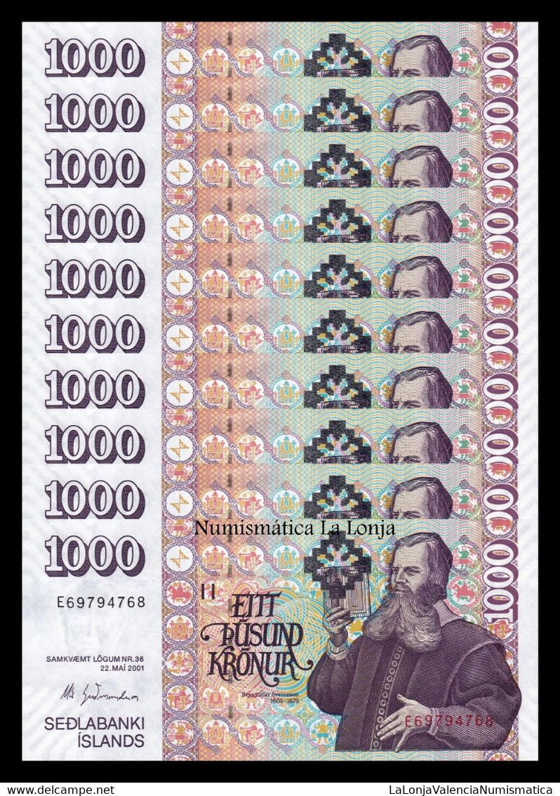 Islandia Iceland Lot 10 Banknotes 1000 Kronur 2001 (2013) Pick 59e SC UNC - Islande