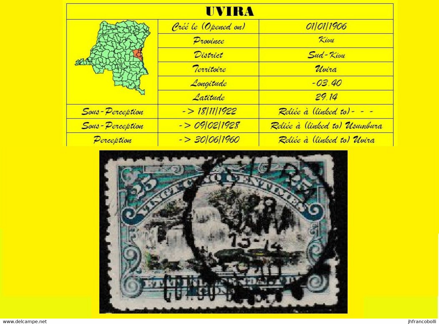 1910 (°) CONGO FREE STATE / ETAT IND. DU CONGO =  UVIRA CANCELATION LOCAL OVERPRINT [E] - Variétés Et Curiosités