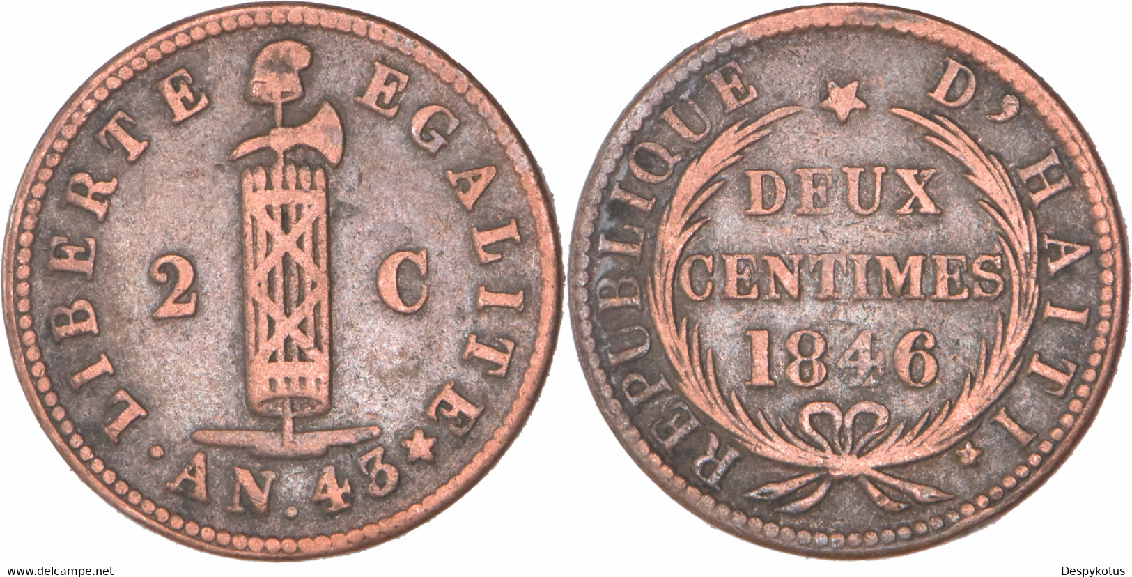 Haiti - 1846 - Deux Centimes - KM.27.2 - RARE - 11-082 - Haiti