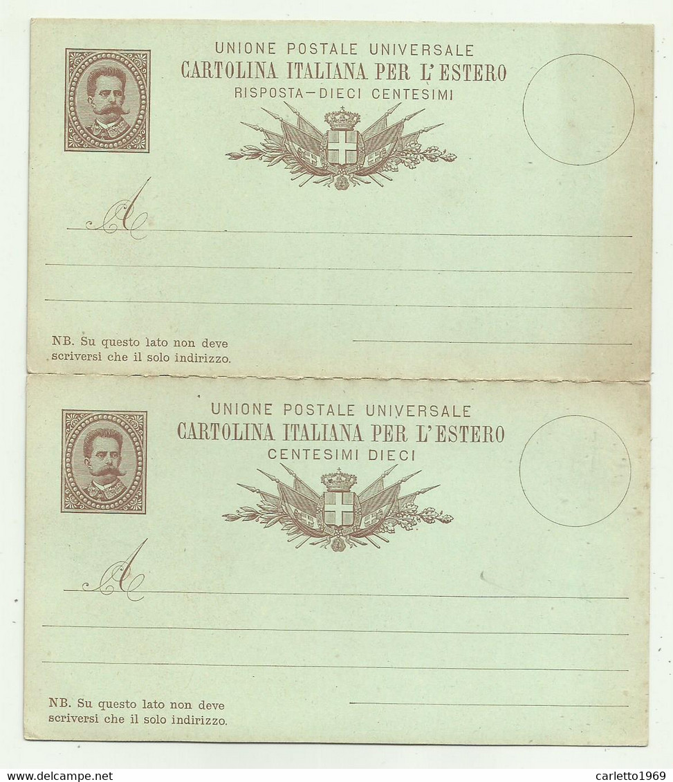 CARTOLINA ITALIANA PER L'ESTERO DOPPIA  CENTESIMI 10 - INTERO POSTALE - Stamped Stationery