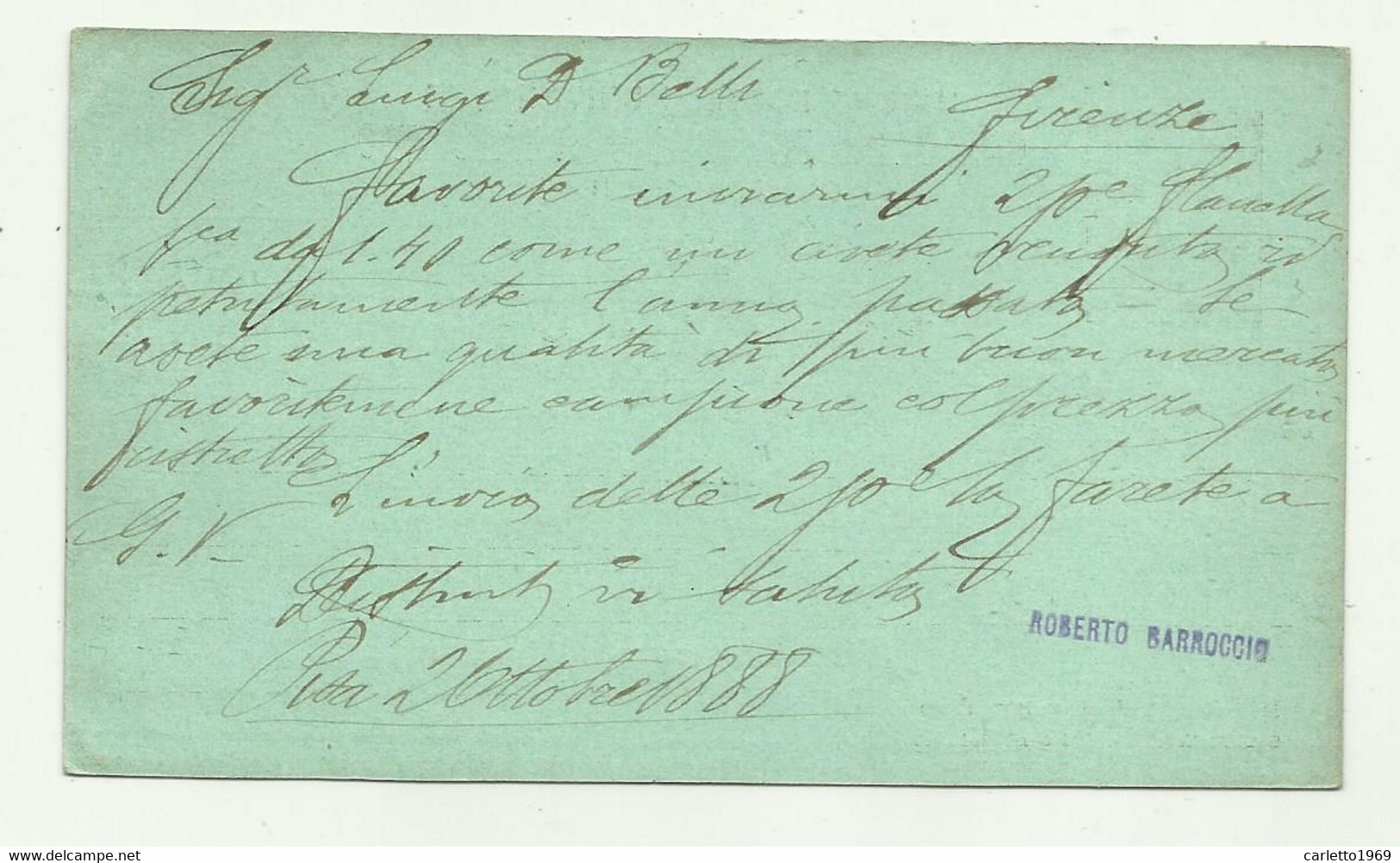 CARTOLINA ITALIANA PER L'ESTERO DA PISA PER FIRENZE 1888   CENTESIMI 10 - INTERO POSTALE - Interi Postali