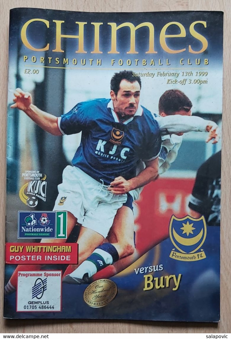 Portsmouth FC Vs Bury FC 13.2.1999 Football Match Program - Livres
