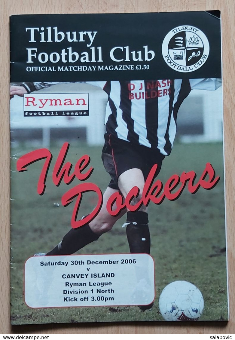 Tilbury FC Vs Canvey Island 30. December 2006 Football Match Program - Books