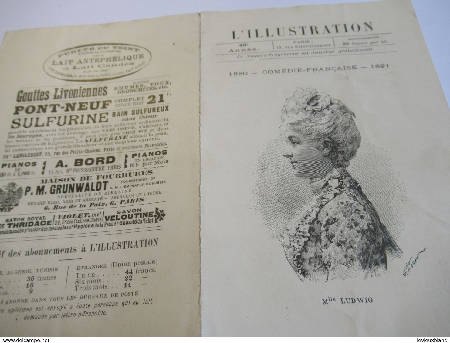 Petit Programme 2 Volets/ Comédie Française/ LUDWIG/Rosalinde/Œdipe-Roi/ L'Illustration/ 1891      COFIL1 - Programma's