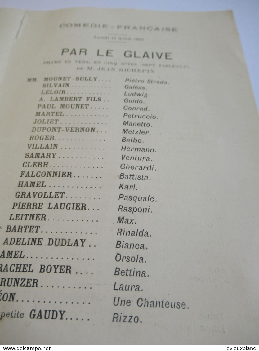 Petit Programme 2 Volets/ Comédie Française/M MOUNET-SULLY/Par Le Glaive/ L'Illustration/ 1892     COFIL2 - Programma's
