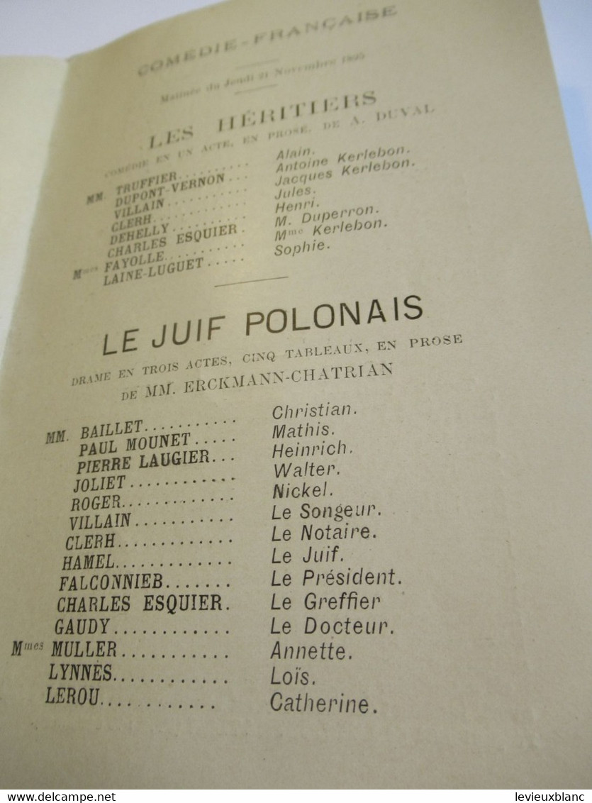 Petit Programme 2 Volets/Comédie Française/Jean-Paul MOUNET/Les Héritiers/ Le Juif Polonais/ L'Illustration/1895 COFIL3 - Programma's