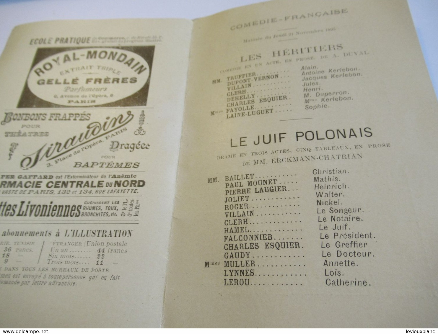 Petit Programme 2 Volets/Comédie Française/Jean-Paul MOUNET/Les Héritiers/ Le Juif Polonais/ L'Illustration/1895 COFIL3 - Programma's