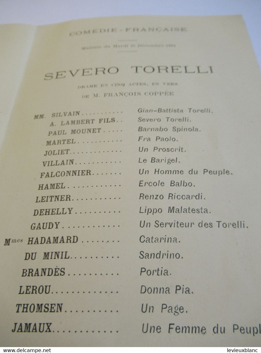 Petit Programme 2 Volets/Comédie Française/M ALBERT-LAMBERT/Severo Torelli/ L'Illustration/1894 COFIL4 - Programma's