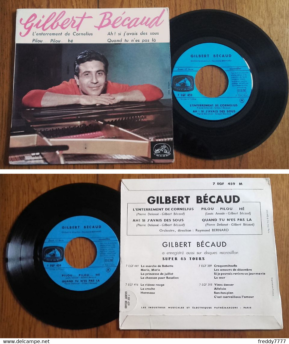 RARE French EP 45t RPM BIEM (7") GILBERT BECAUD  «L'enterrement De Cornelius» (Lang, 1959) - Collectors